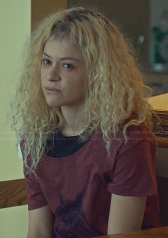 Helena’s red unicorn tee on Orphan Black
