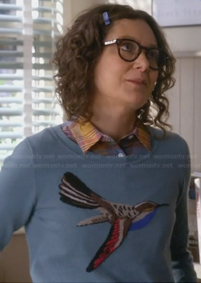 Irene’s blue bird sweater on Bad Teacher