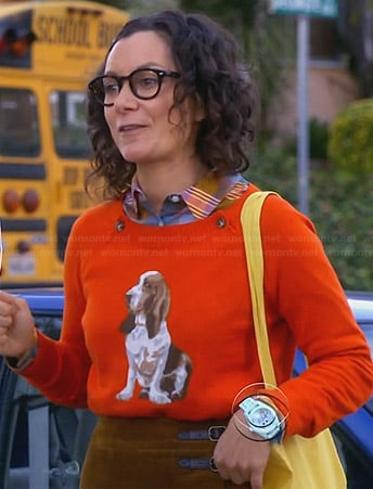 Irene’s orange dog print sweater on Bad Teacher