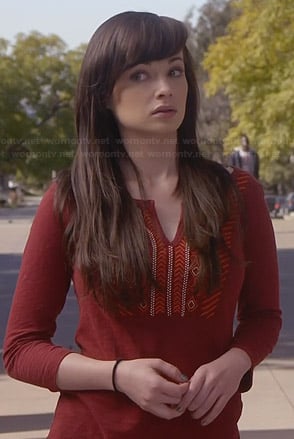 Jenna’s red embroidered top on Awkward