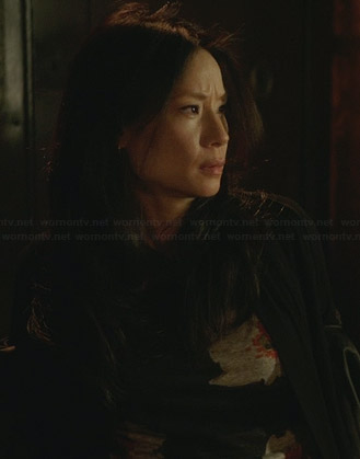 Joan’s black floral tee on Elementary