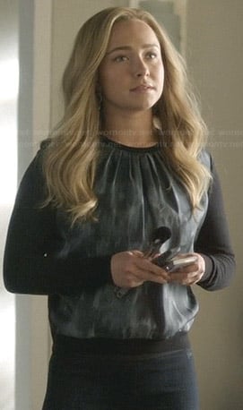 Juliette’s black and blue printed front pullover on Nashville