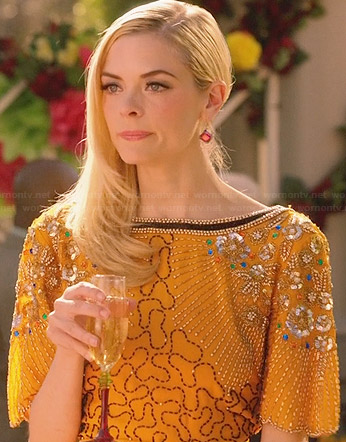 Lemon’s yellow embellished dress with gathered side on Hart of Dixie