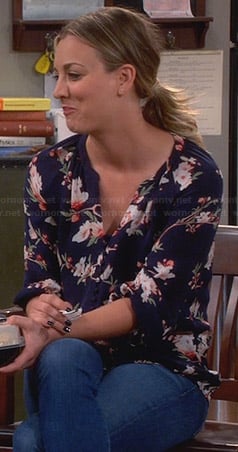 Penny’s navy blue floral blouse on The Big Bang Theory