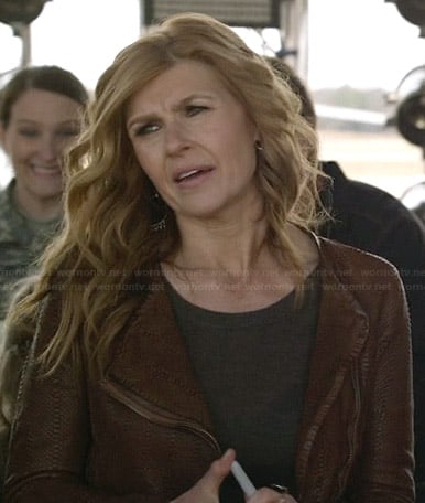 Rayna’s brown textured leather jacket on Nashville