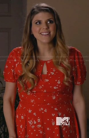 Sadie’s red floral keyhole dress on Awkward
