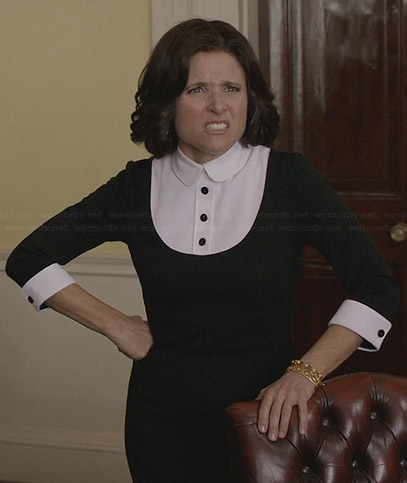 Selina’s black and white collared dress on Veep