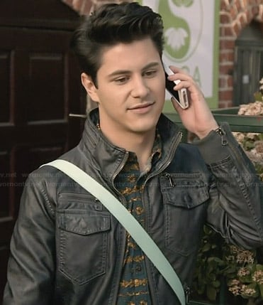 Shane’s black leather jacket with zip pockets on Faking It