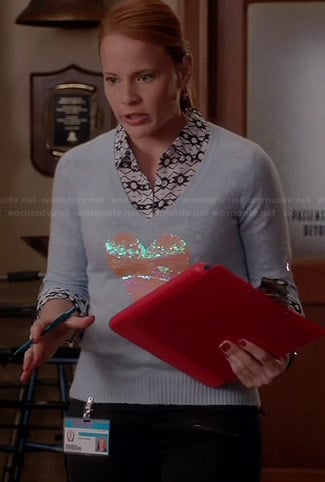Daphne’s blue sequinned heart sweater on Switched at Birth