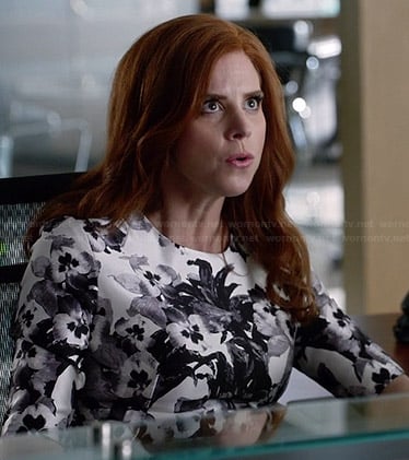 Donna’s black and white floral dress on Suits