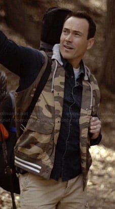 Drew’s camo hooded vest on Wilfred