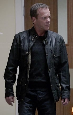 Jack’s black jacket with buckle collar on 24