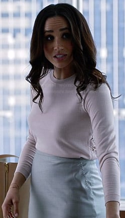 Rachel’s white lace back sweater on Suits