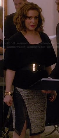 Savi’s asymmetric tweed skirt with leather trim on Mistresses