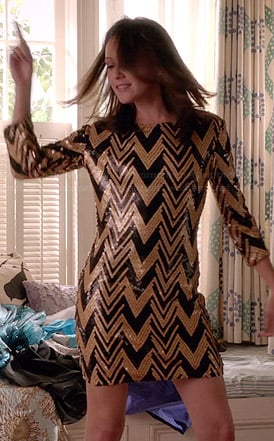 April’s gold zig zag long sleeved sequin dress on Chasing Life