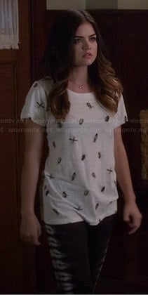 Aria’s bug print tee on Pretty Little Liars