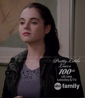 Bay’s grey cutout tee and leather jacket on Switched at Birth