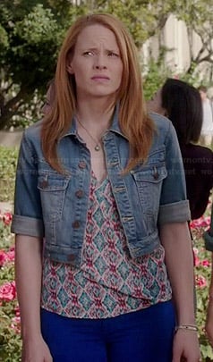 Daphne’s ikat printed top and cropped denim jacket on Switched at Birth