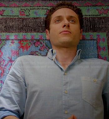 Evan’s blue shirt with striped pocket on Royal Pains