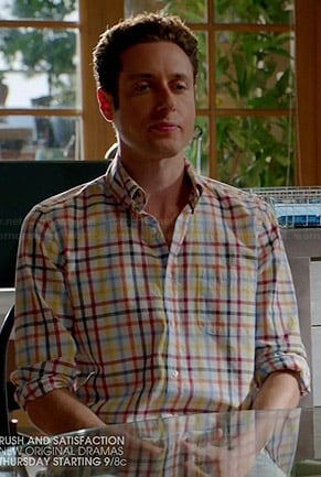 Evan’s multi colored check shirt on Royal Pains