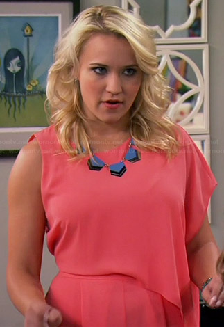 Gabi’s coral draped romper on Young and Hungry