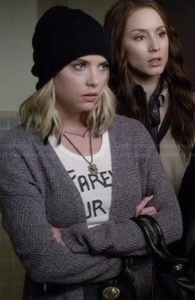 Hanna’s “Farewell Tour 1982” Tee and grey cardigan on Pretty Little Liars