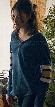 Jill’s blue varsity henley sweatshirt on The Leftovers