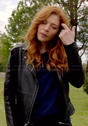 Julia’s black leather jacket with zip sleeves on Under the Dome