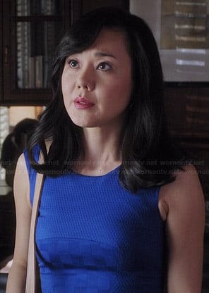 Karen’s blue checkerboard pattern dress on Mistresses