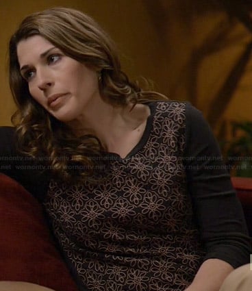Kristen’s black floral embroidered top on Wilfred