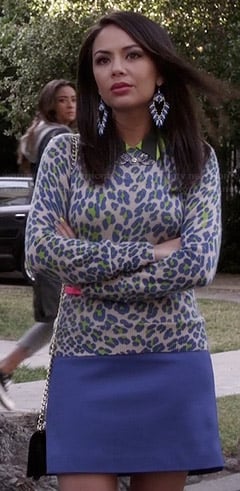 Mona’s blue leopard print sweater on Pretty Little Liars