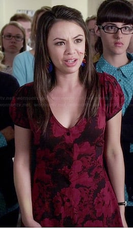 Mona’s red floral short sleeved dress on Pretty Little Liars