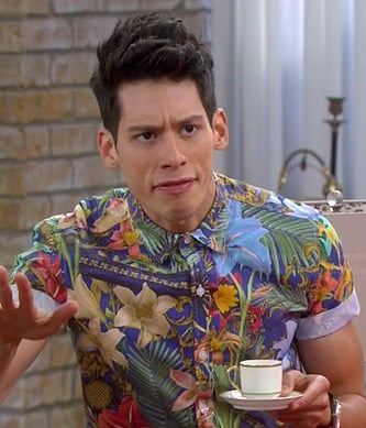 Nick’s tropical printed short sleeve shirt on Mystery Girls