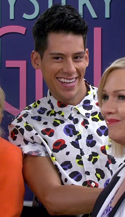 Nick’s multi colored leopard print shirt on Mystery Girls