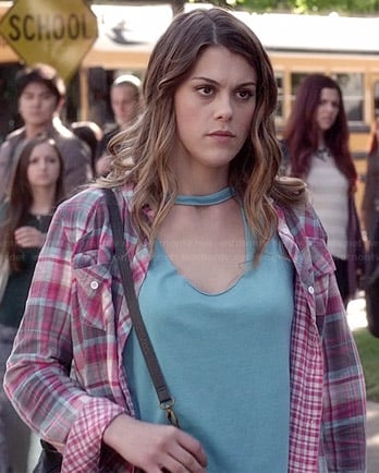 Paige’s pink plaid shirt on Pretty Little Liars