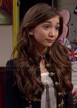 Riley’s Eiffel Tower tee and black military jacket on Girl Meets World