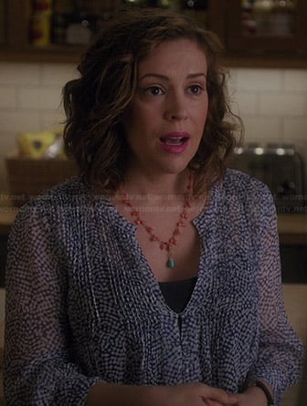 Savi’s blue dot printed blouse on Mistresses