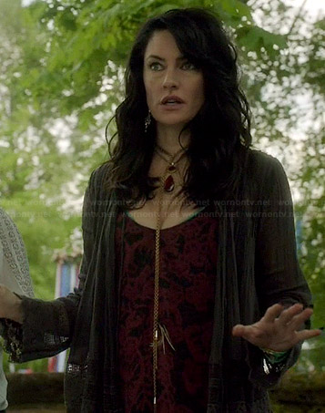 WornOnTV: Wendy's red and black patterned top and lace trim