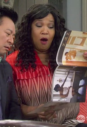 Yolanda’s red ombre zig zag print blouse on Young and Hungry