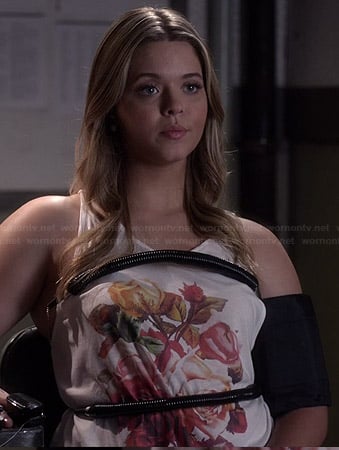 Ali’s white floral tank on Pretty Little Liars