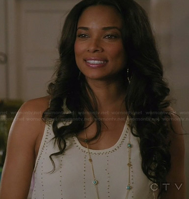 April’s white beaded tank top on Mistresses