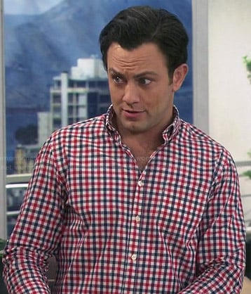 Josh’s red and blue checked shirt on Young and Hungry