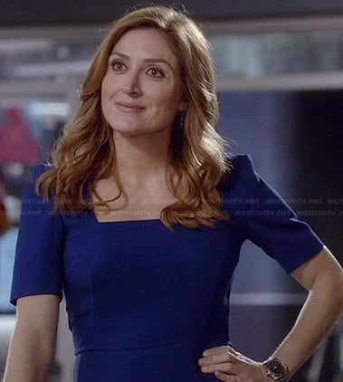 Maura’s blue square neck dress with short sleeves on Rizzoli and Isles