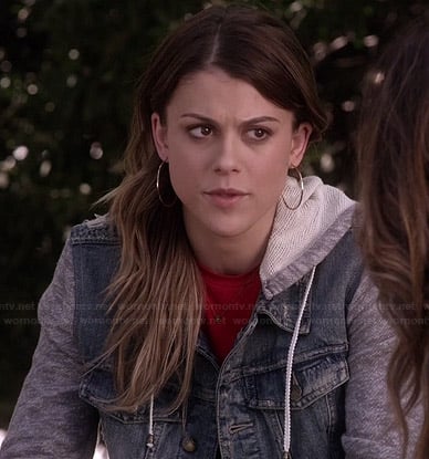 Paige’s denim jacket with grey sleeves on Pretty Little Liars