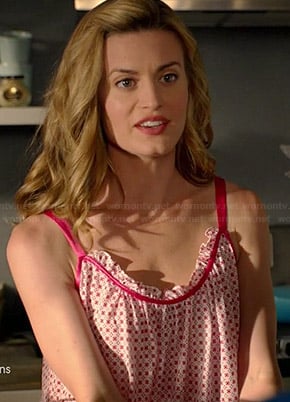 Paige’s pink ruffle trim pajamas on Royal Pains