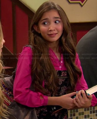 Riley’s black floral overalls and pink top on Girl Meets World