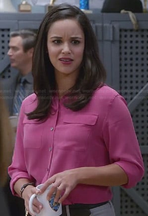 Amy’s pink flap pocket blouse on Brooklyn Nine-Nine