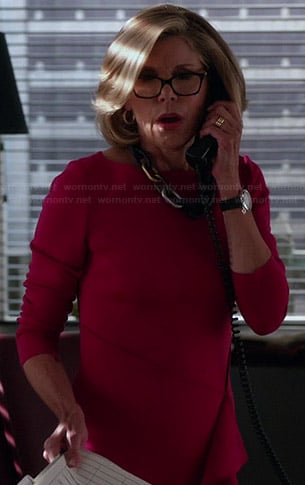 Diane’s pink long sleeved dress with side ruffle on The Good Wife