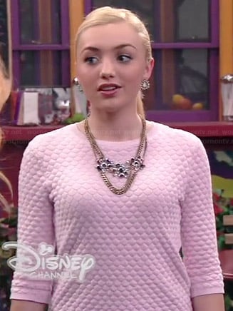 Emma’s pink honeycomb quilted sweater on Jessie
