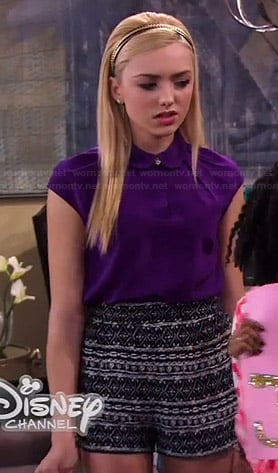 Emma’s purple peter pan collared top and printed shorts on Jessie